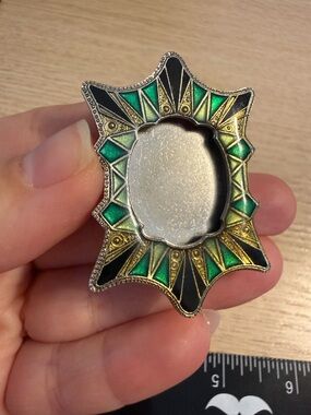 Art Deco Starburst Enamel Pin - Green, Black & Gold Accents